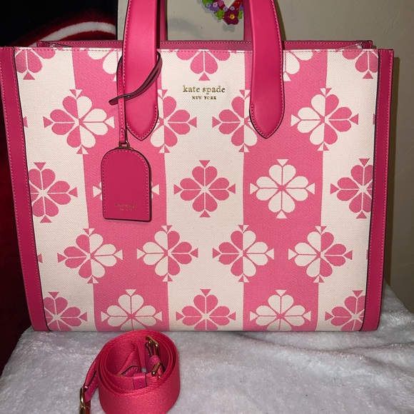 Kate Spade XL flower jacquard pink canvas tote - Picture 2 of 12